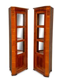 A Pair of Biedermeier Bird's Eye Maple and Walnut Corner Cabinets — Mid-19th Century