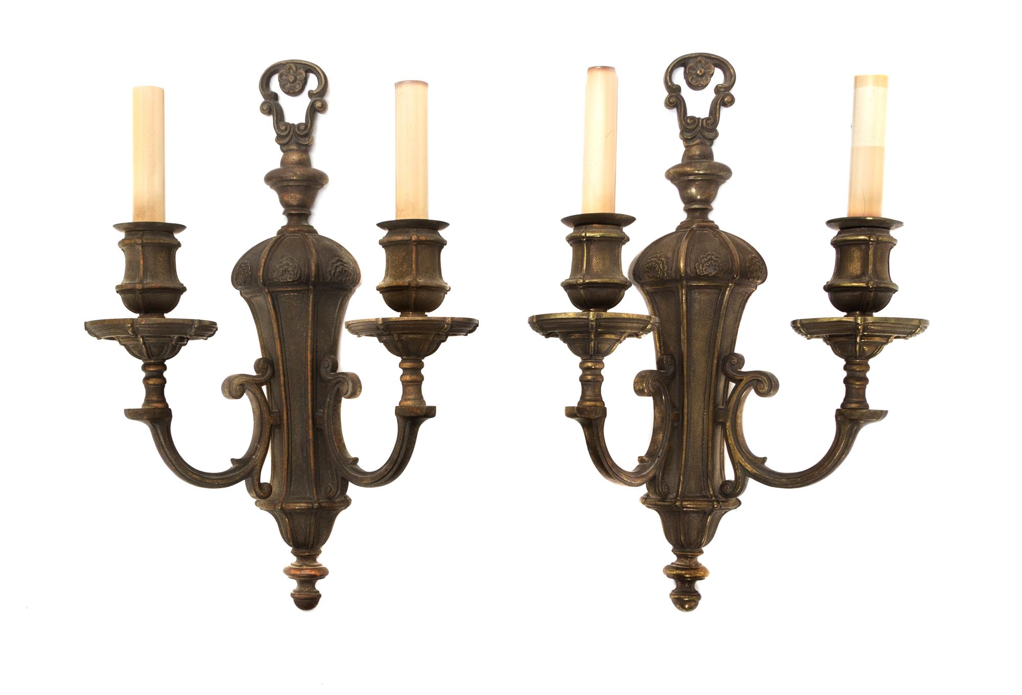 A Pair of Neoclassical Style Brass Two-Light Sconces Height 16 inches. — EARLY 20TH CENTURY