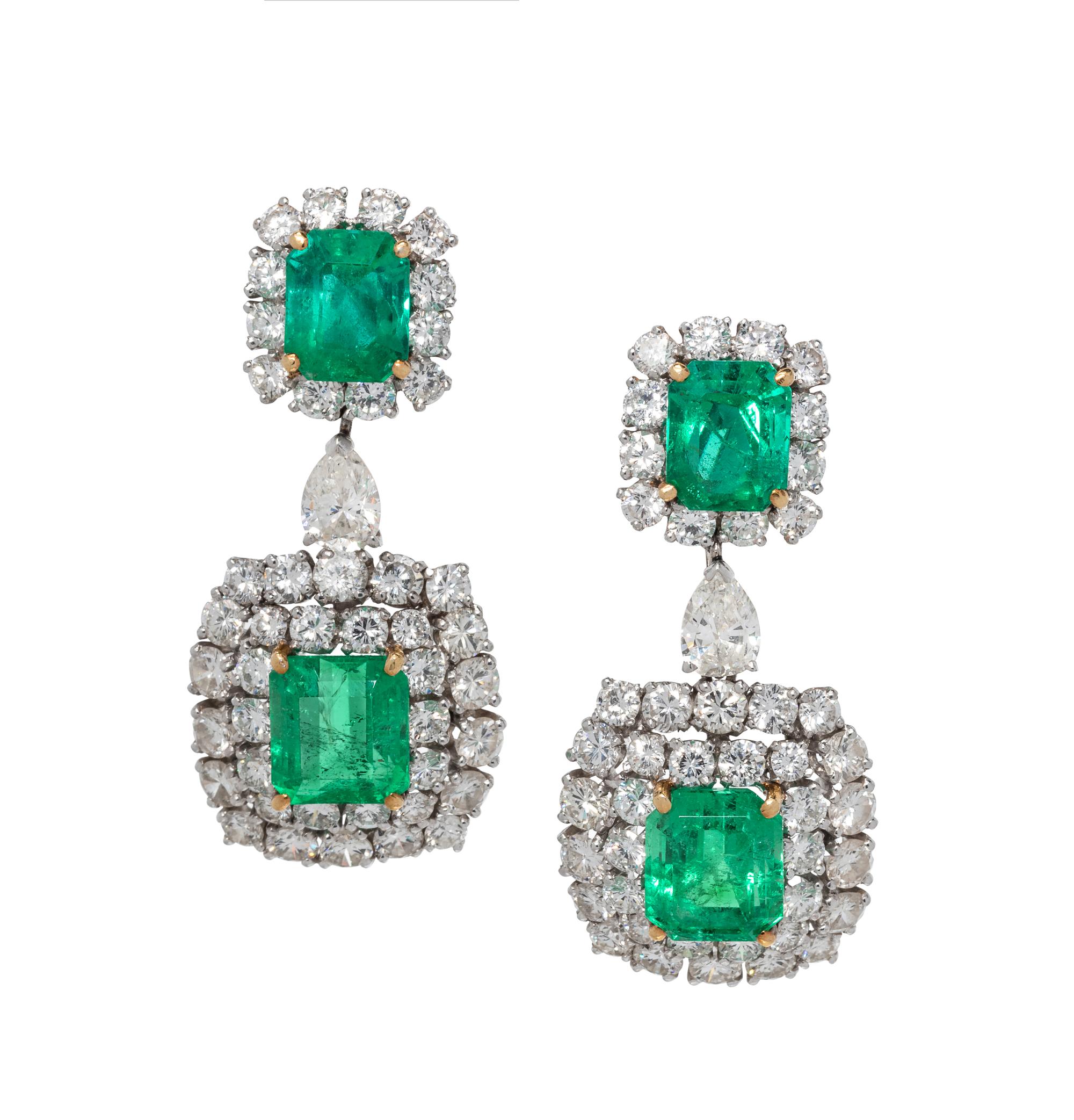 EMERALD AND DIAMOND EARCLIPS