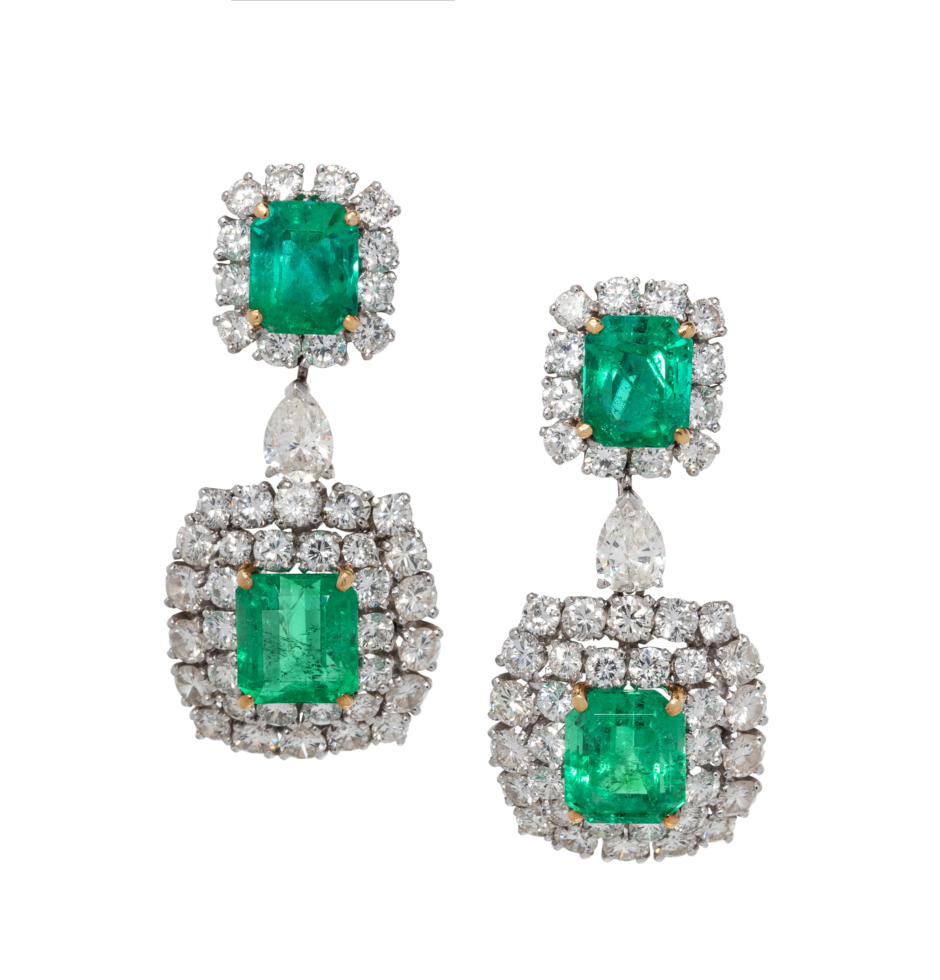 EMERALD AND DIAMOND EARCLIPS