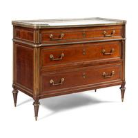 A Directoire Gilt Brass Mounted Mahogany Marble-Top Commode
