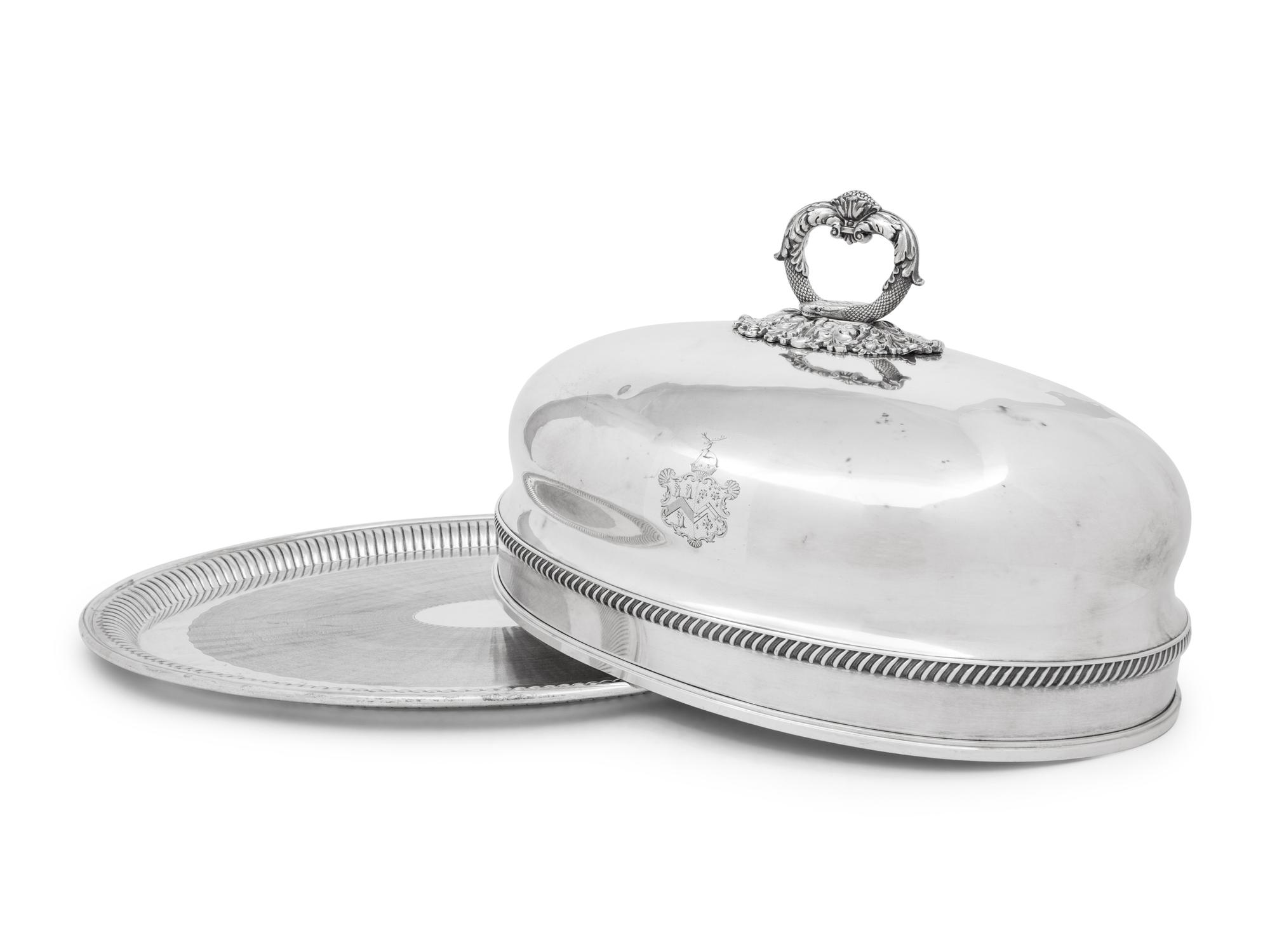 An English Silver-Plate Meat Dome and Associated Tray