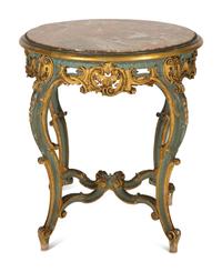 An Italian Rococo Style Painted and Parcel Gilt Marble-Top Table