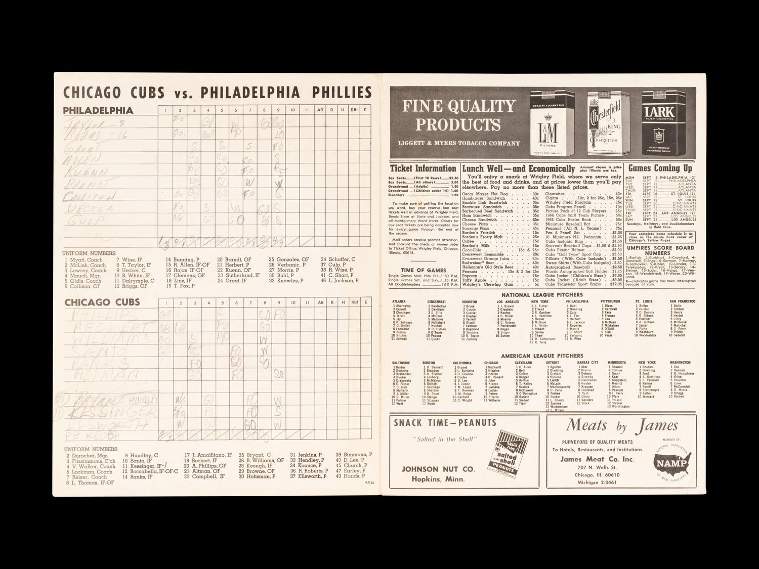 A Group of 12 1960s-70s Chicago Cubs Wrigley Field Signed Autograph Scorecards (Including Ernie Banks, Billy Williams, Fergie Jenkins and Ron Santo)