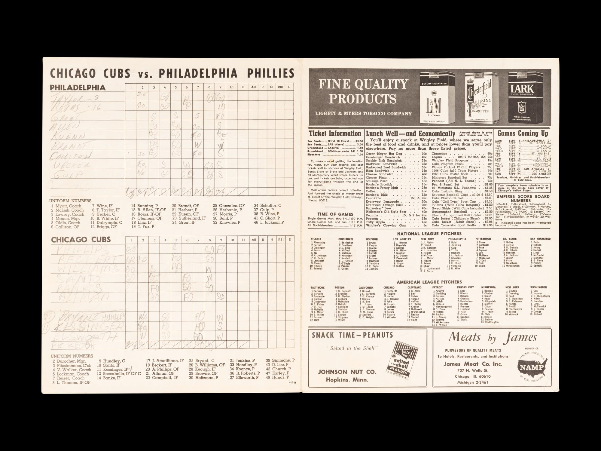 A Group of 12 1960s-70s Chicago Cubs Wrigley Field Signed Autograph Scorecards (Including Ernie Banks, Billy Williams, Fergie Jenkins and Ron Santo)