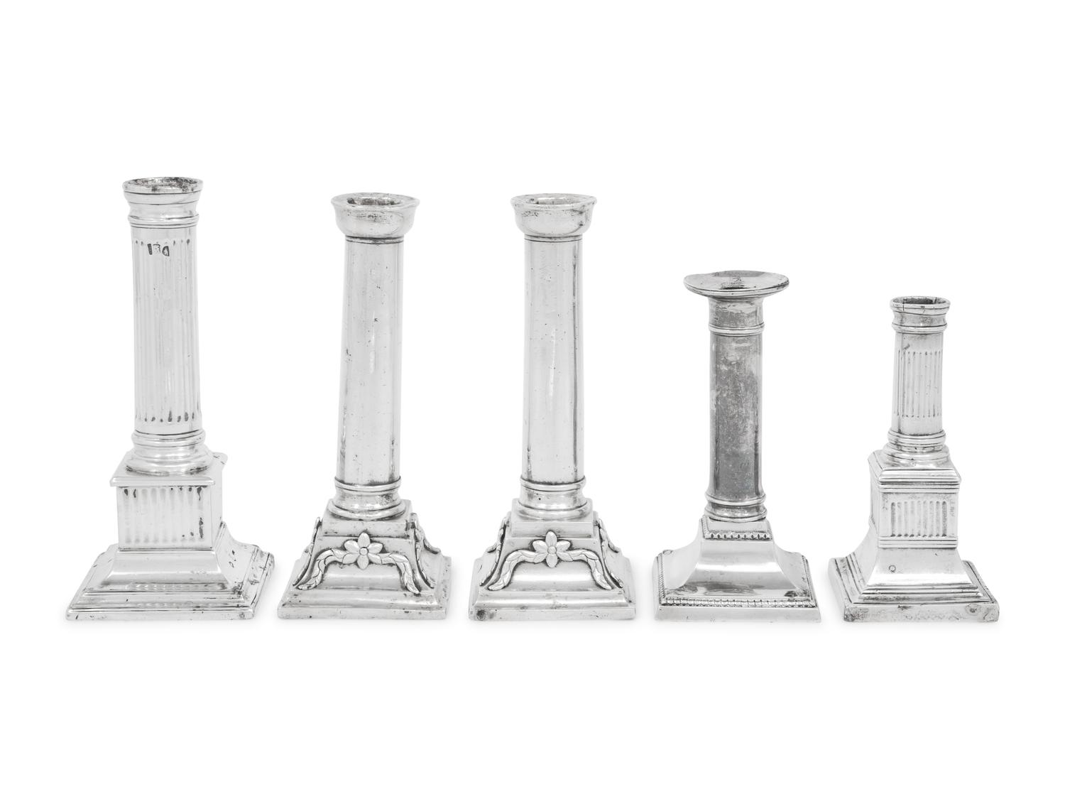 Five Continental and Spanish Colonial Silver Candlesticks