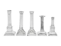 Five Continental and Spanish Colonial Silver Candlesticks