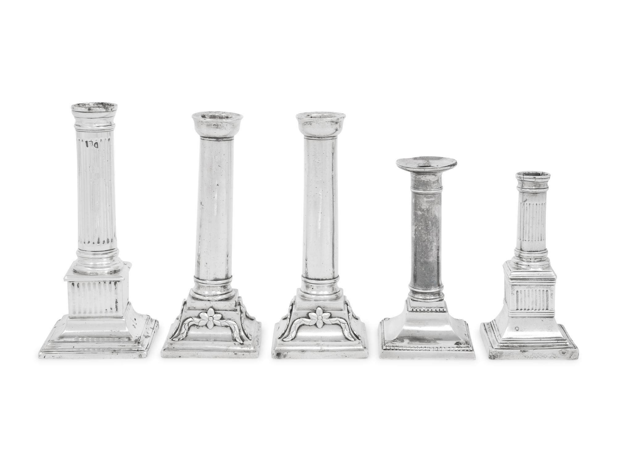 Five Continental and Spanish Colonial Silver Candlesticks