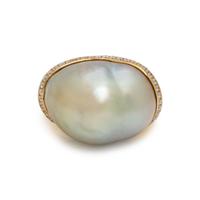 YELLOW GOLD, GOLDEN BAROQUE CULTURED PEARL AND DIAMOND RING