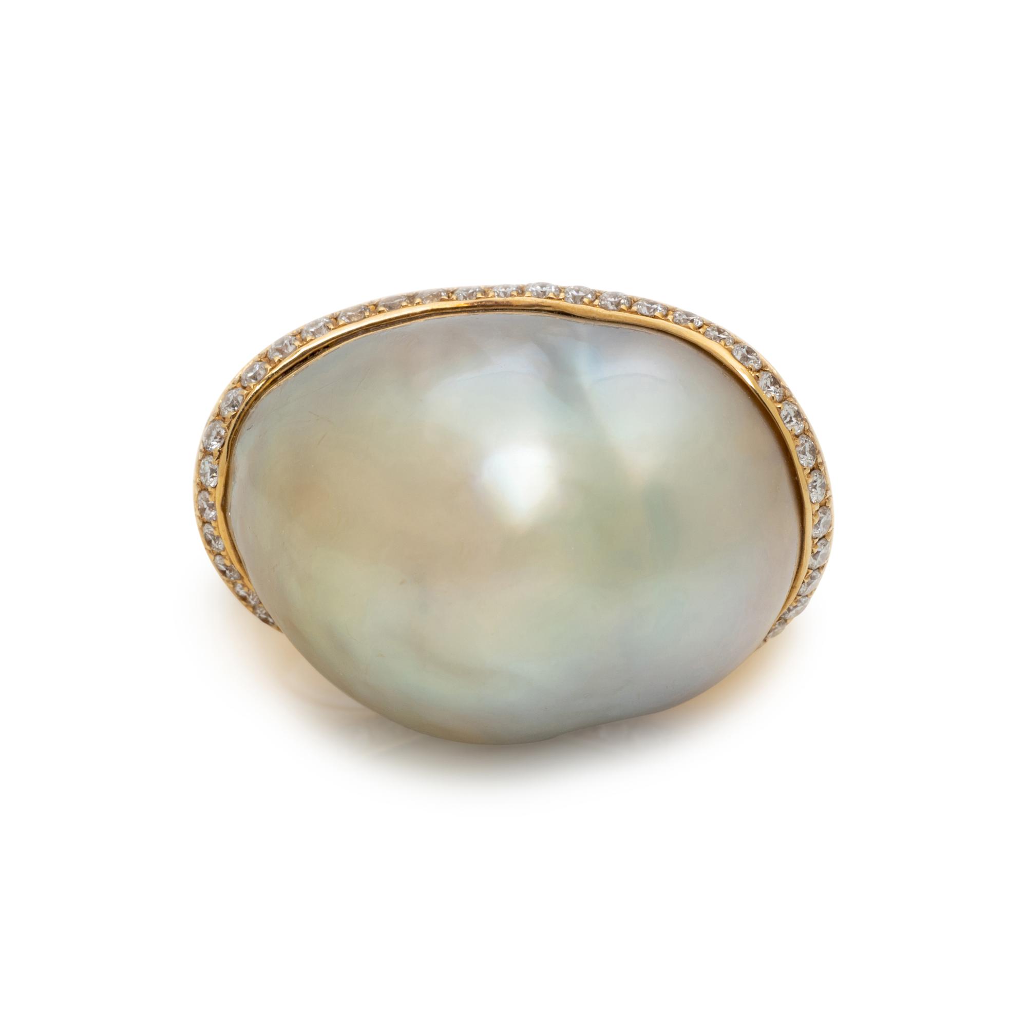 YELLOW GOLD, GOLDEN BAROQUE CULTURED PEARL AND DIAMOND RING
