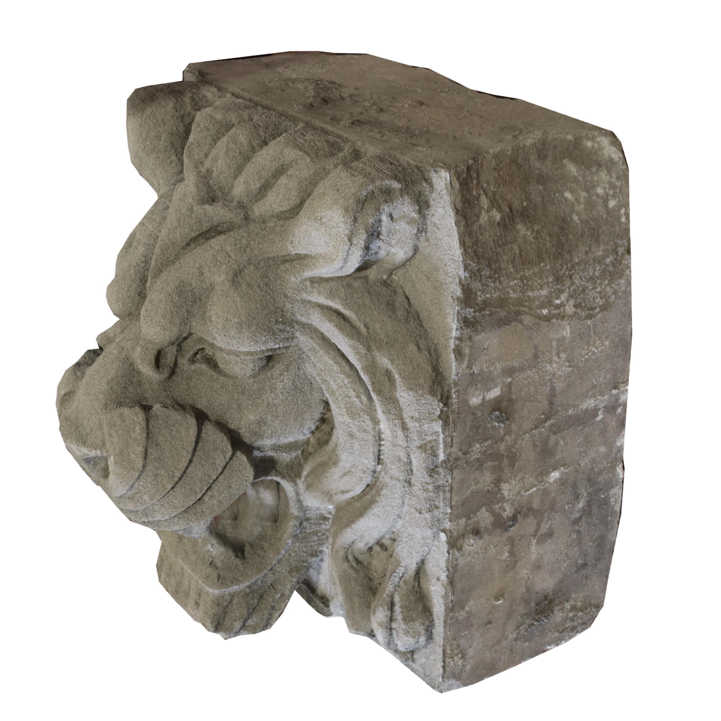 A Pair of American Carved Limestone Lion Heads 20" W x 23" D x 22.5" H — United States, Circa 1900