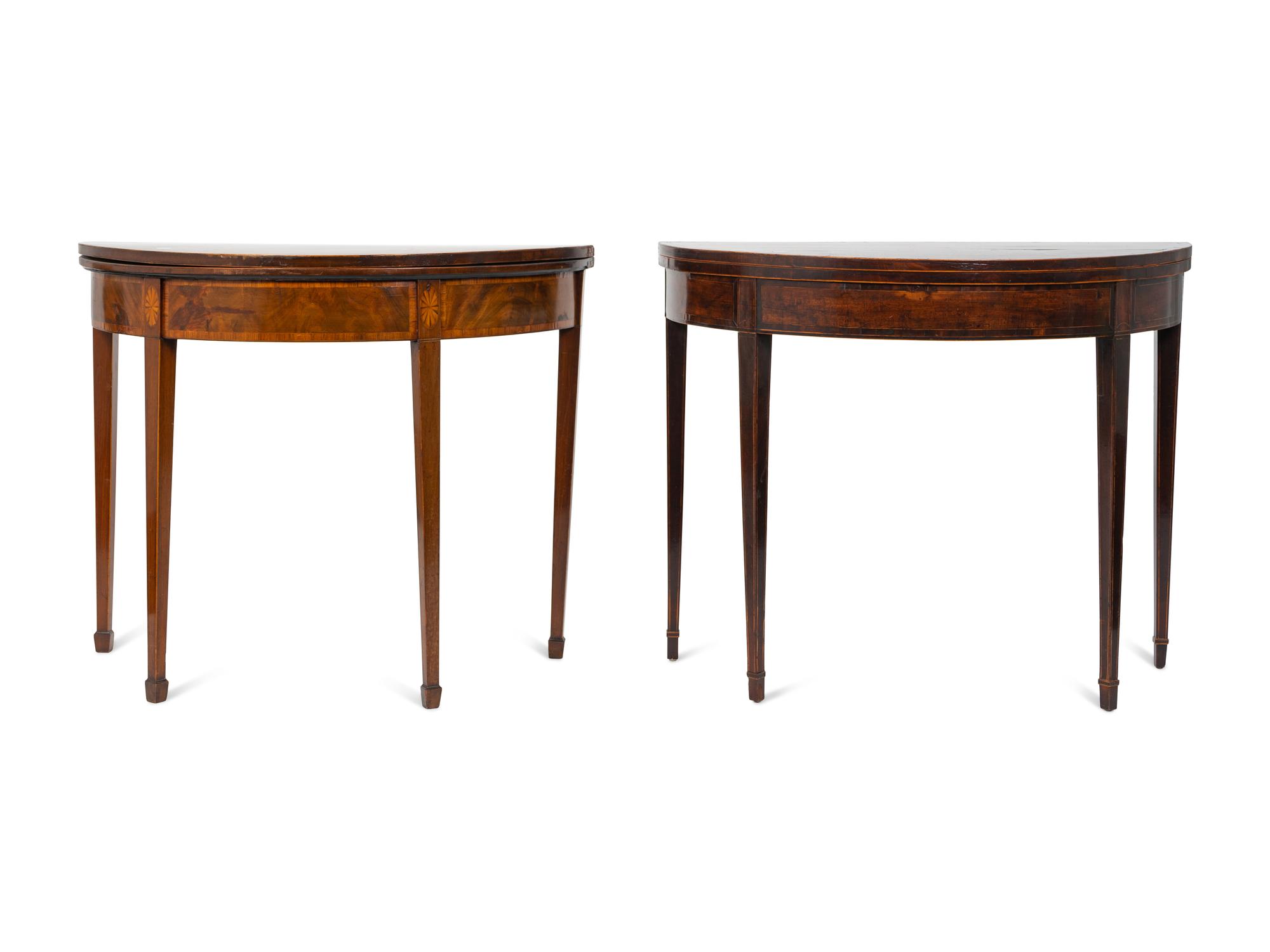 Two George III Mahogany Demi-lune Flip-Top Games Tables — EARLY 19TH CENTURY