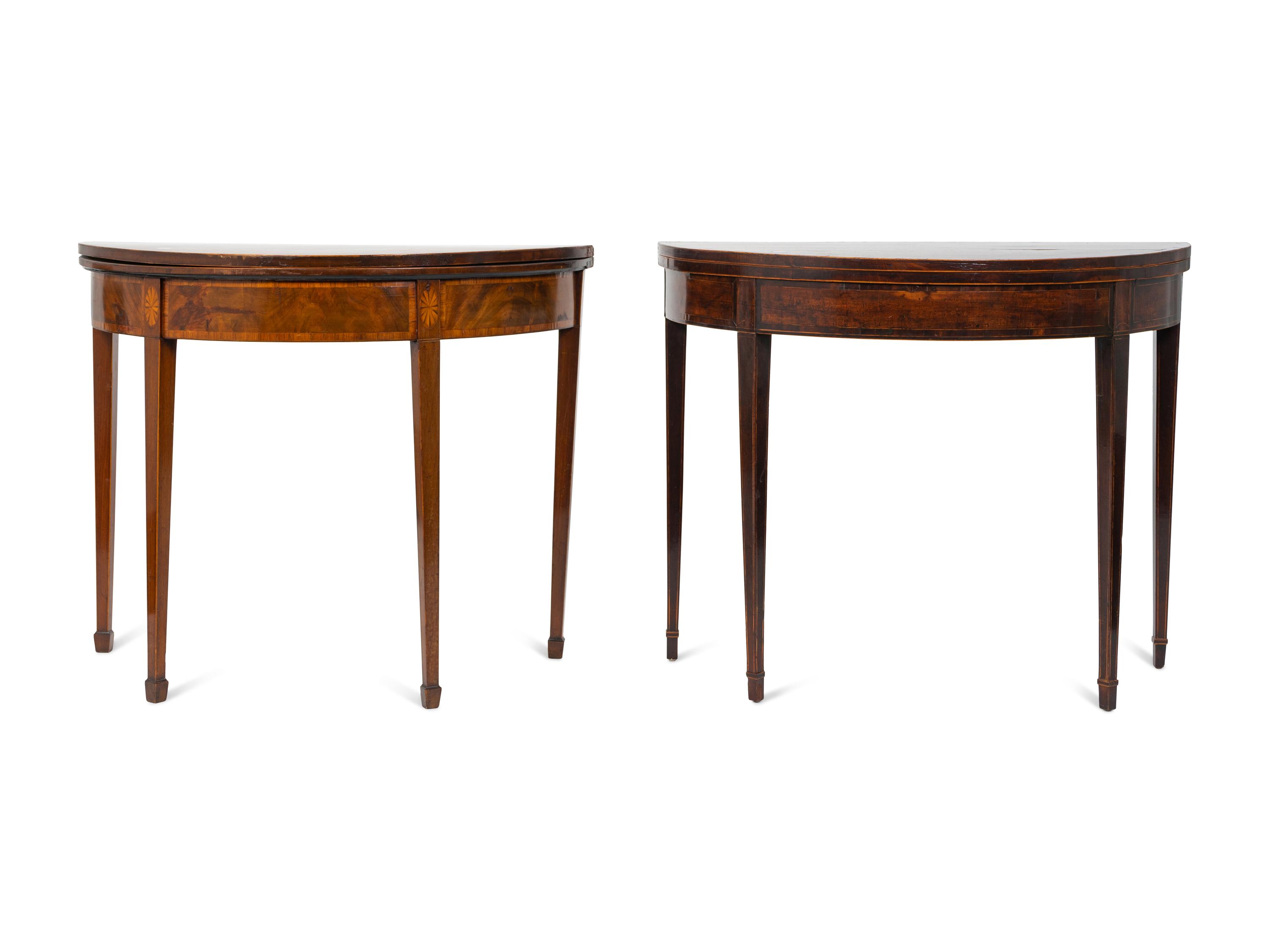 Two George III Mahogany Demi-lune Flip-Top Games Tables — EARLY 19TH CENTURY