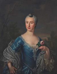 Attributed to John Singleton Copley (American, 1737-1815) - Pair of Portraits of Matthew Howard (1724-1770) in a Blue Jacket and Louise Howard Née Ardesoif (1727-1789) Holding a Rose, Bust-Length (2)