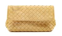 Bottega Veneta Tan Butterfly Intrecciato Clutch, 1980-2000s 6" L x 3.5" W x 3.5" H.