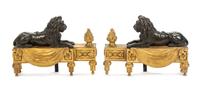 A Pair of French Gilt and Patinated Bronze Chenets Height 12 x width 17 inches. — 19TH CENTURY