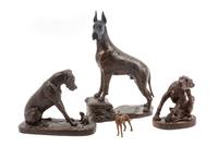 A Group of Four Great Dane Sculptures Height of tallest 10 inches.