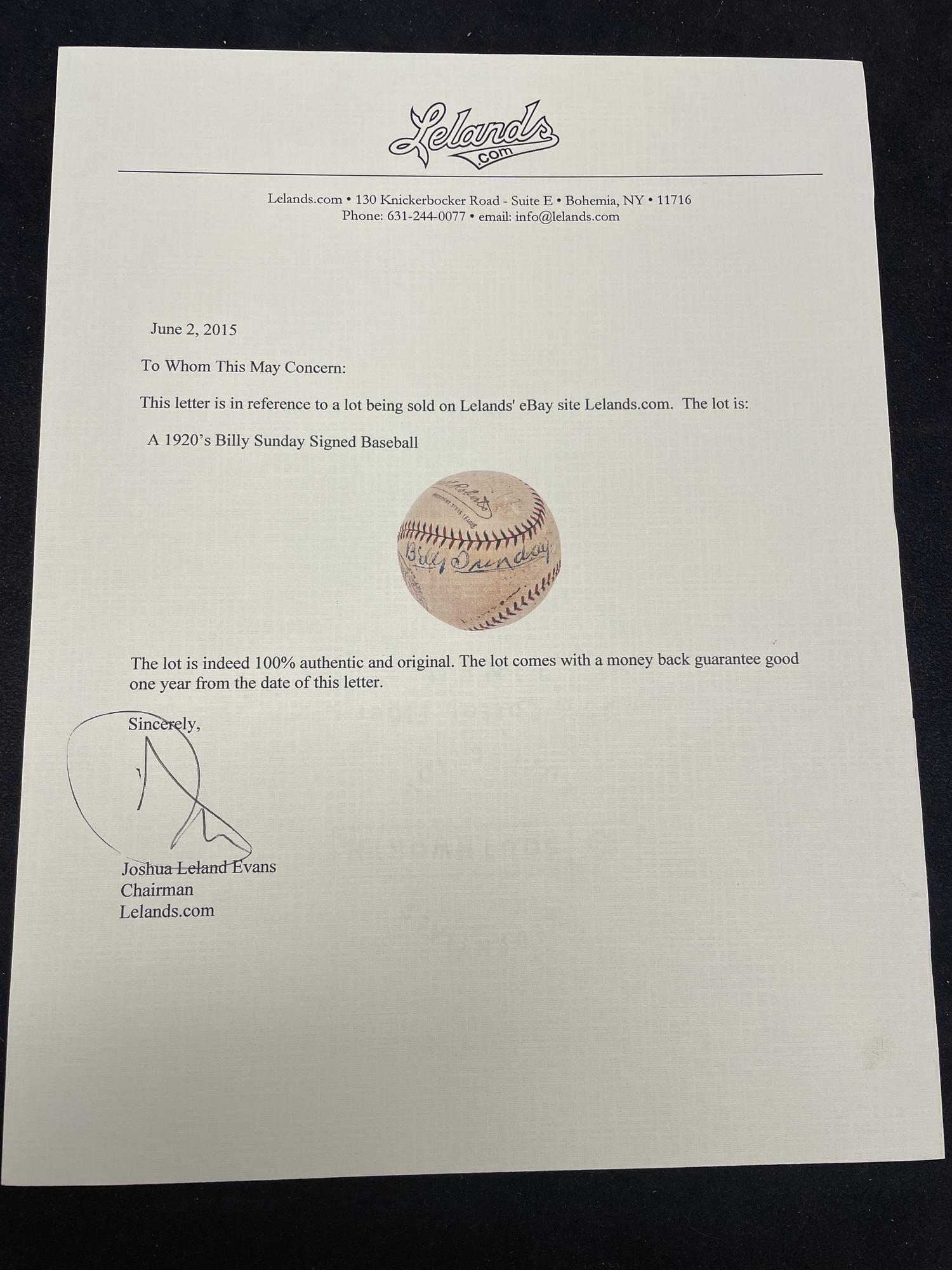 A Rare Billy Sunday Signed Autograph Baseball (Beckett Authentication Services)