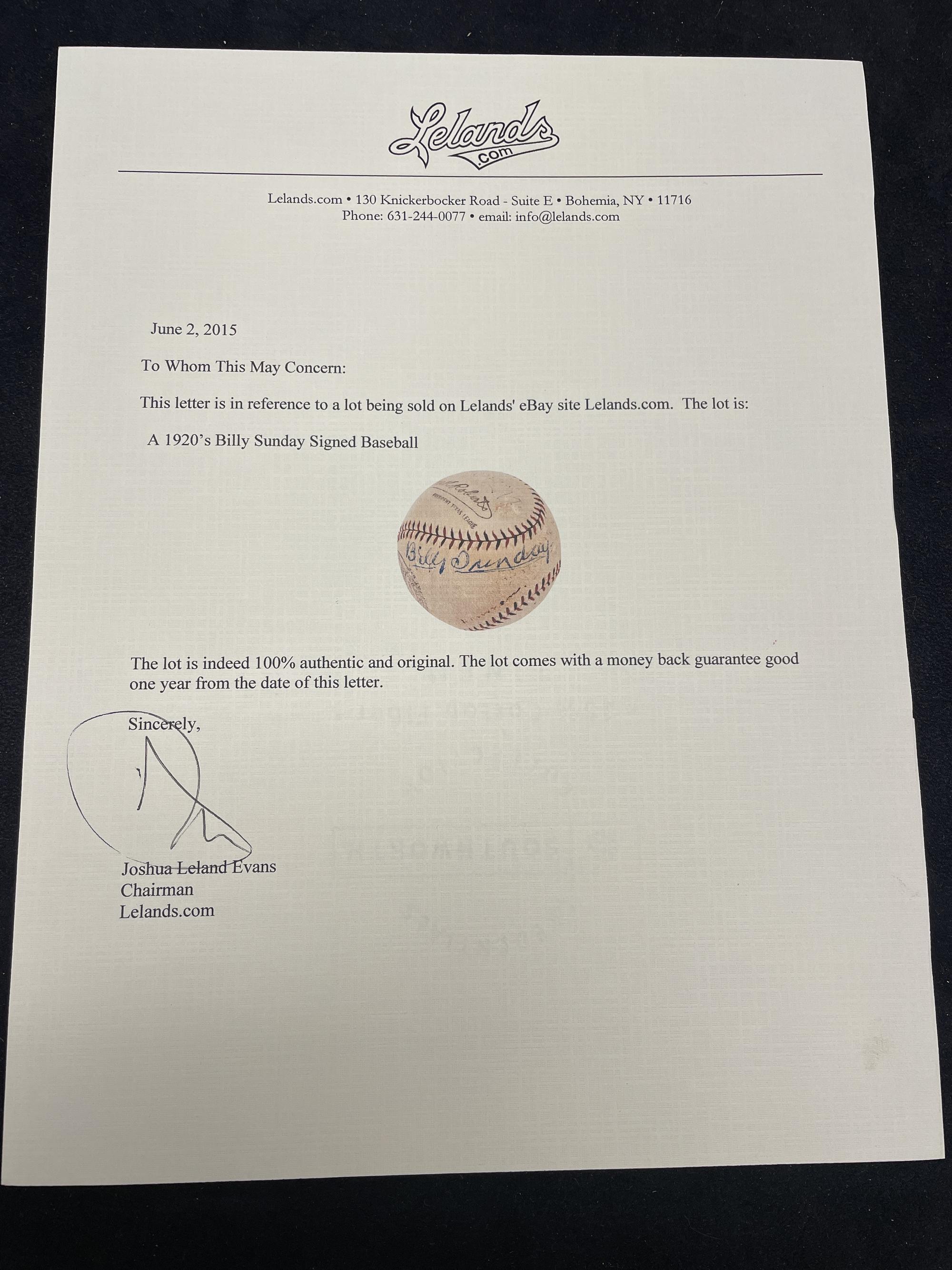 A Rare Billy Sunday Signed Autograph Baseball (Beckett Authentication Services)