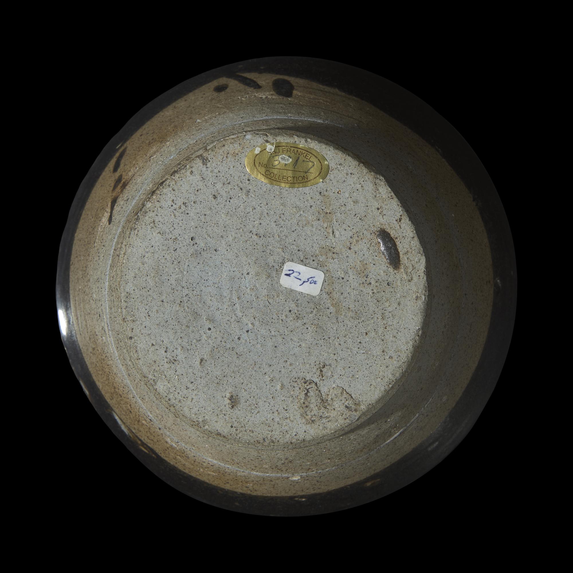 A Chinese Stoneware Phosphatic-Splashed Jar, Possibly Tang Dynasty 或爲唐 魯山窯黑釉撒白斑雙繫罐