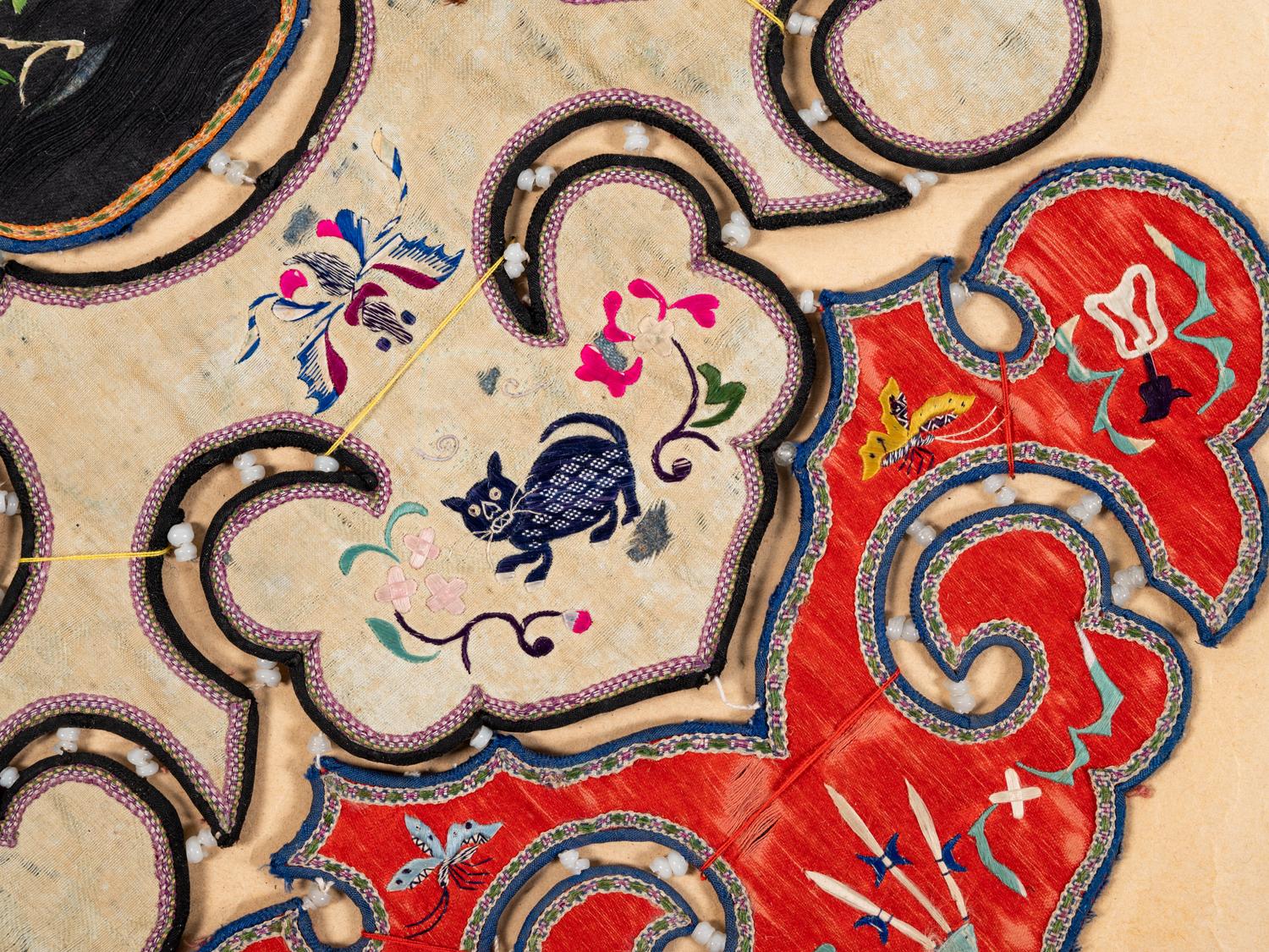 Four Chinese Embroidered Silk Ladies' Festival Collars