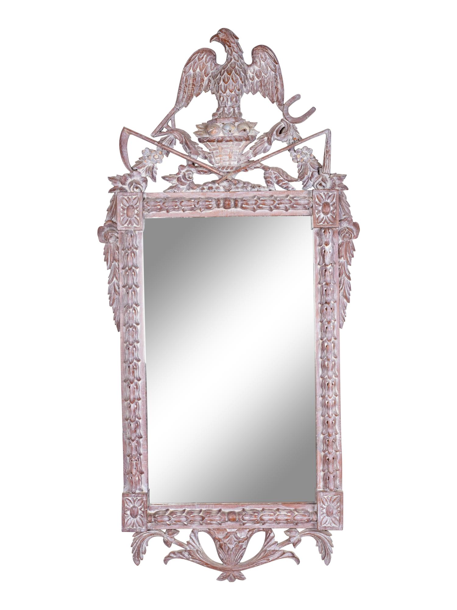 A Neoclassical Style White-Washed Carved Wood Mirror — 20TH CENTURY