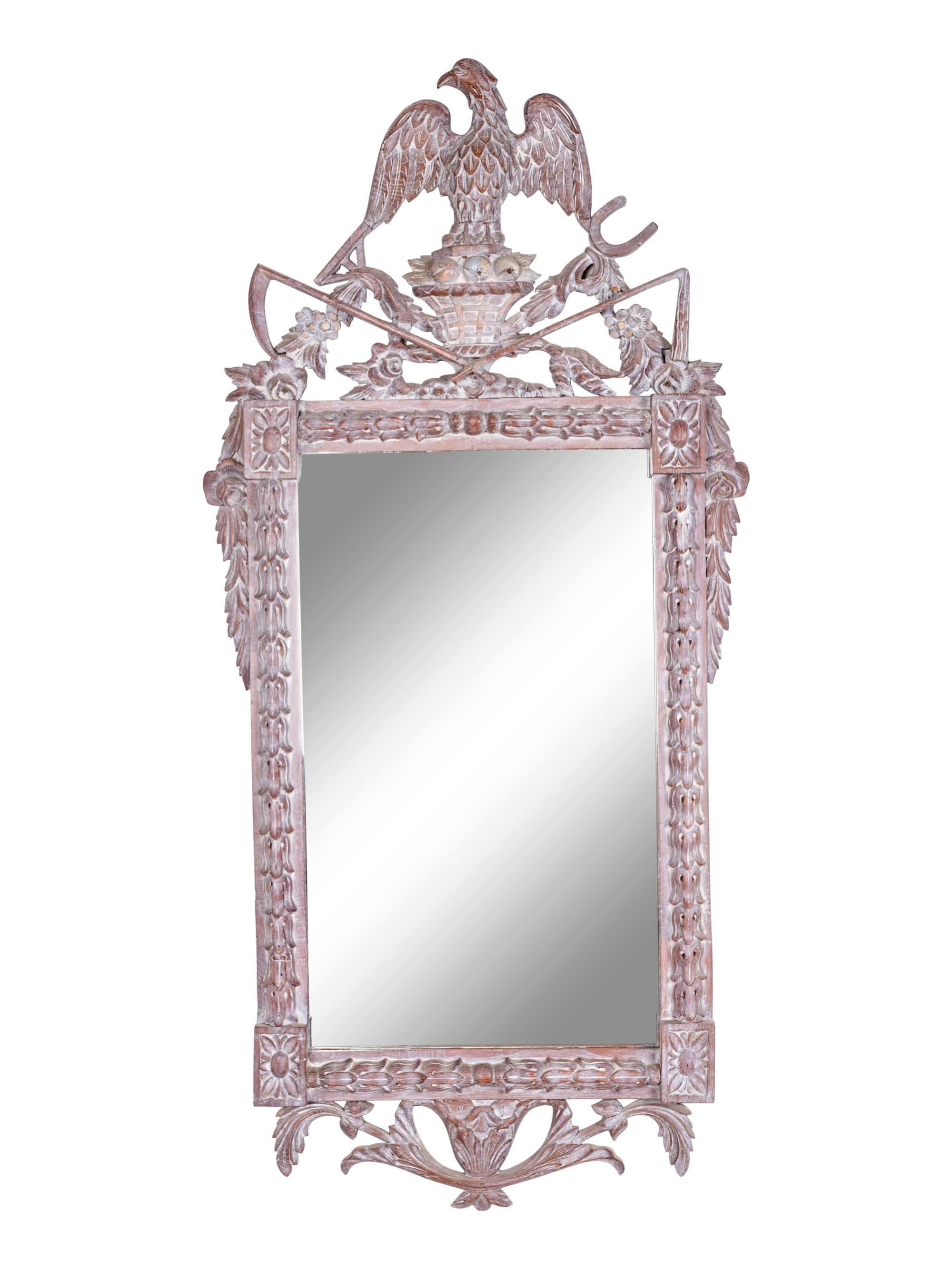 A Neoclassical Style White-Washed Carved Wood Mirror — 20TH CENTURY
