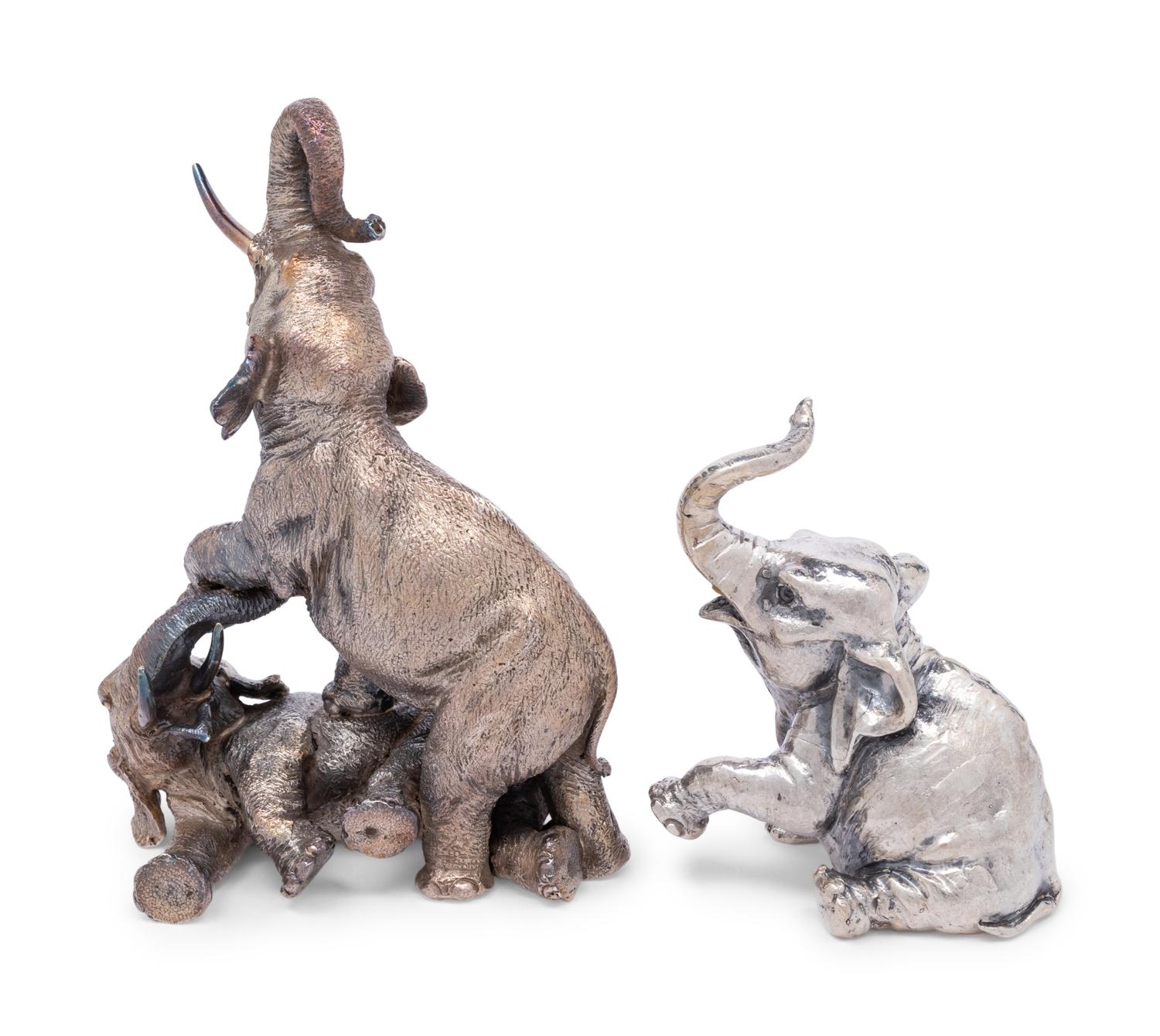 Two Italian Silvered Metal Elephant Figures