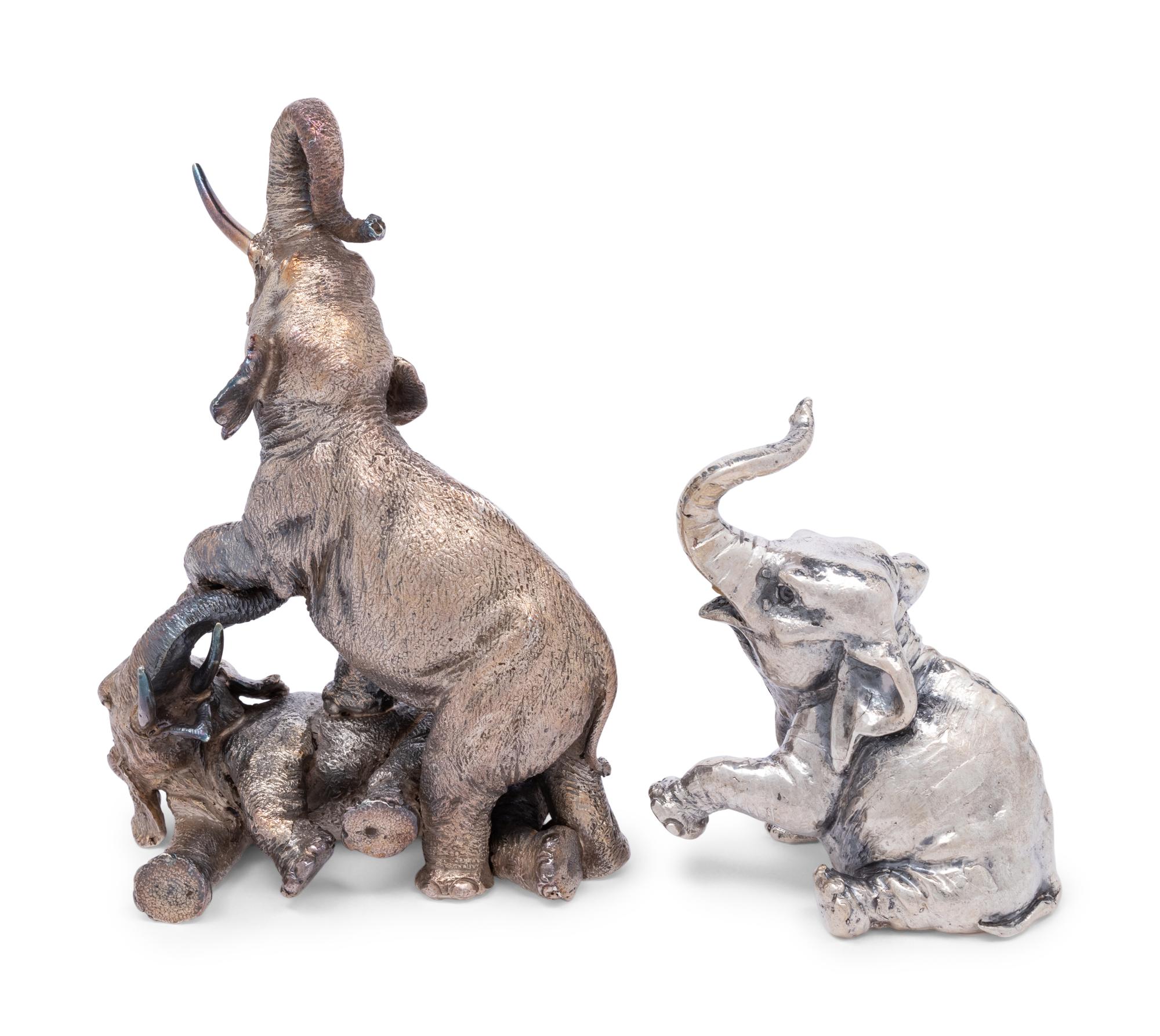 Two Italian Silvered Metal Elephant Figures