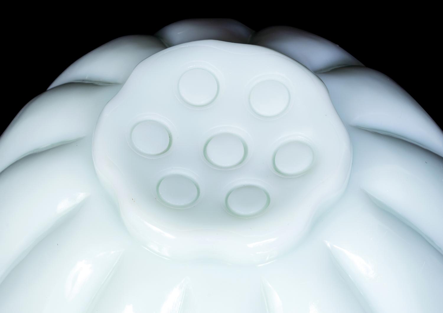 A Pair of Chinese Celadon Glass 'Lotus' Bowls