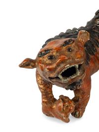 A Pair of Chinese Cold-Painted Cast Metal Models of Temple Guardians