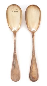 A Pair of American Silver Brite-Cut Serving Spoons, Bigelow Brothers & Kennard, Boston,