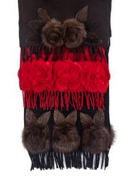 Three J. Mendel Cashmere Scarves With Fur Rosettes
