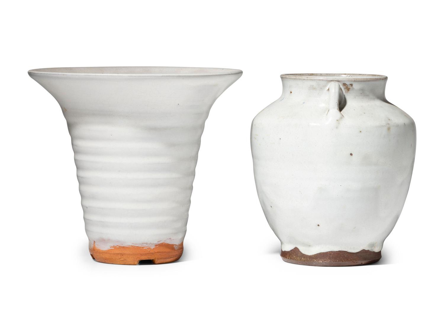 Two Jugtown Pottery White Glaze Vases