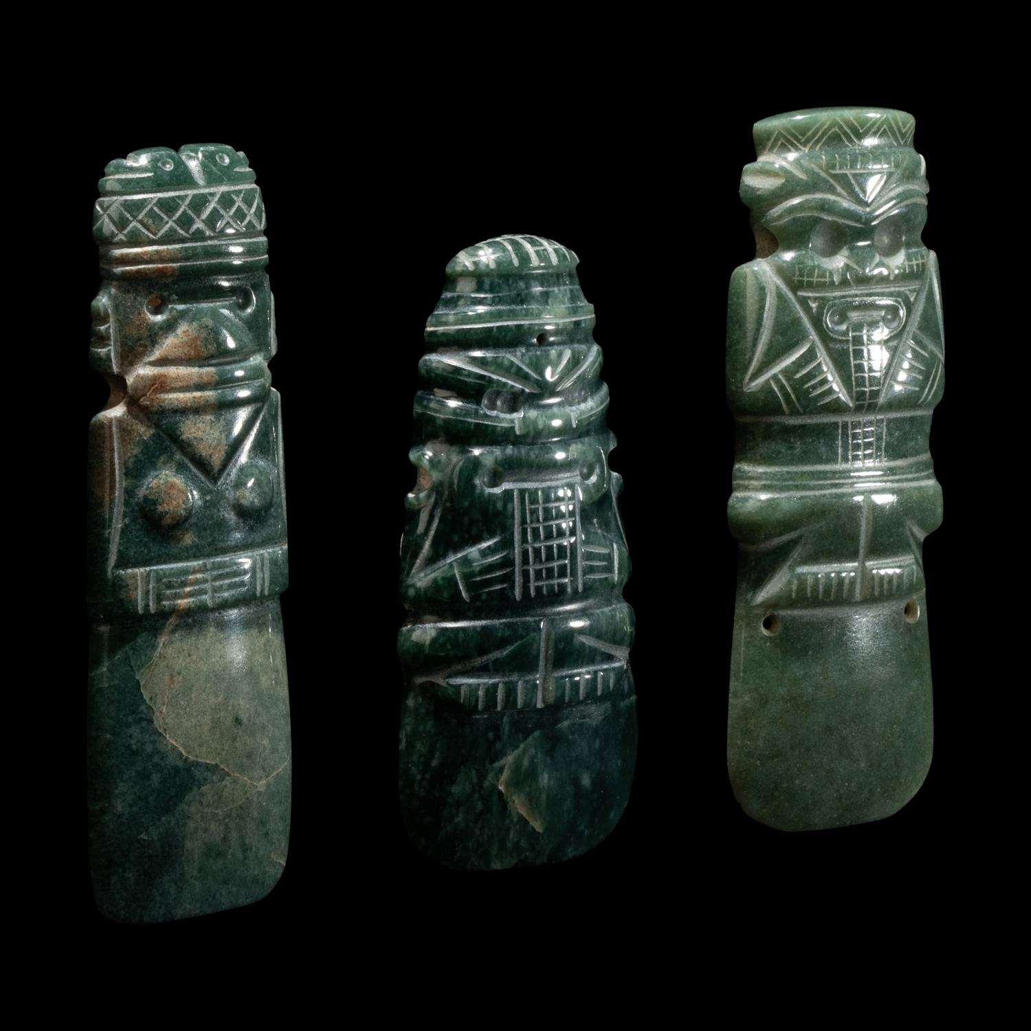 Three Costa Rican Jade Figural Celt Pendants