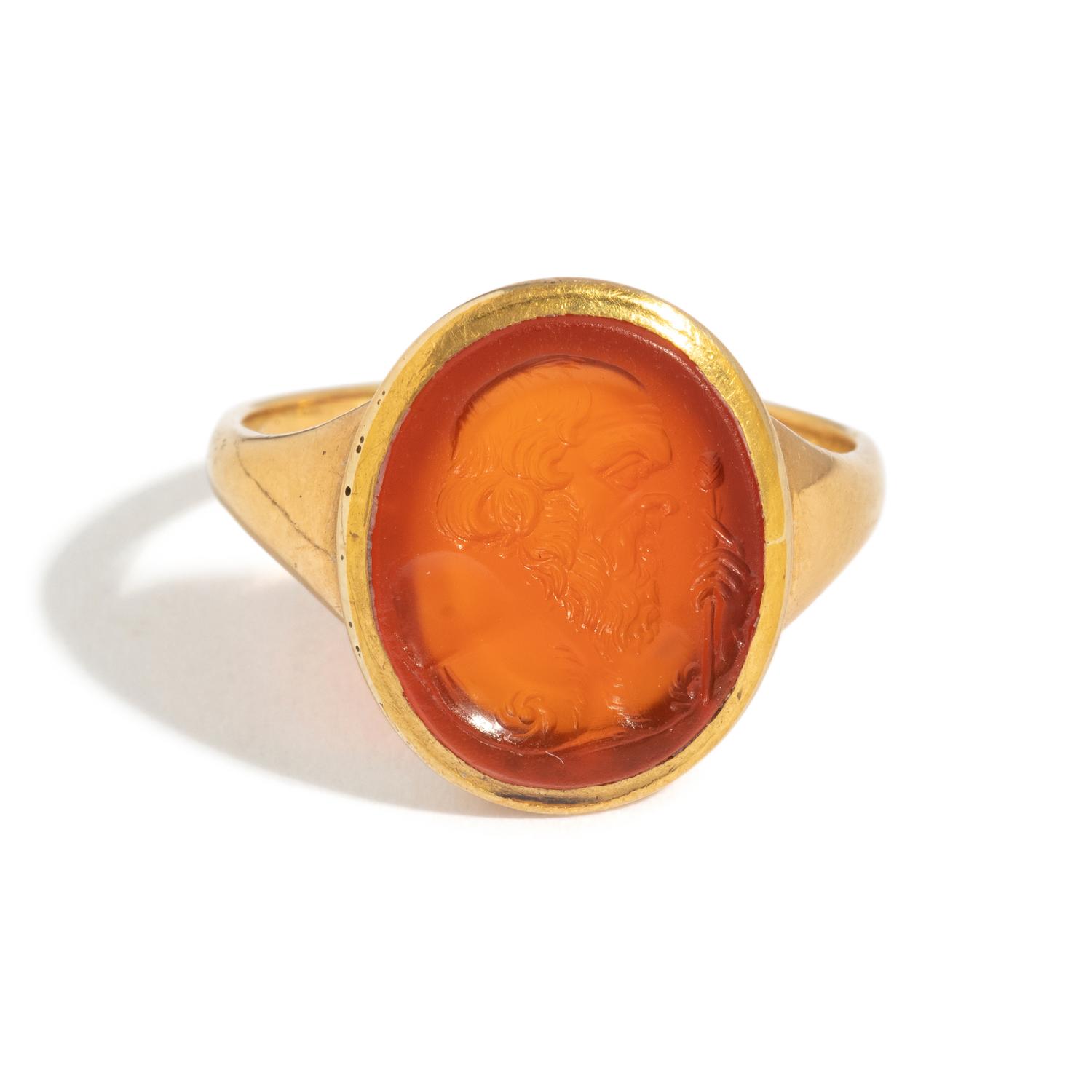 A Neoclassical Gold and Carnelian Finger Ring with the God Silenus