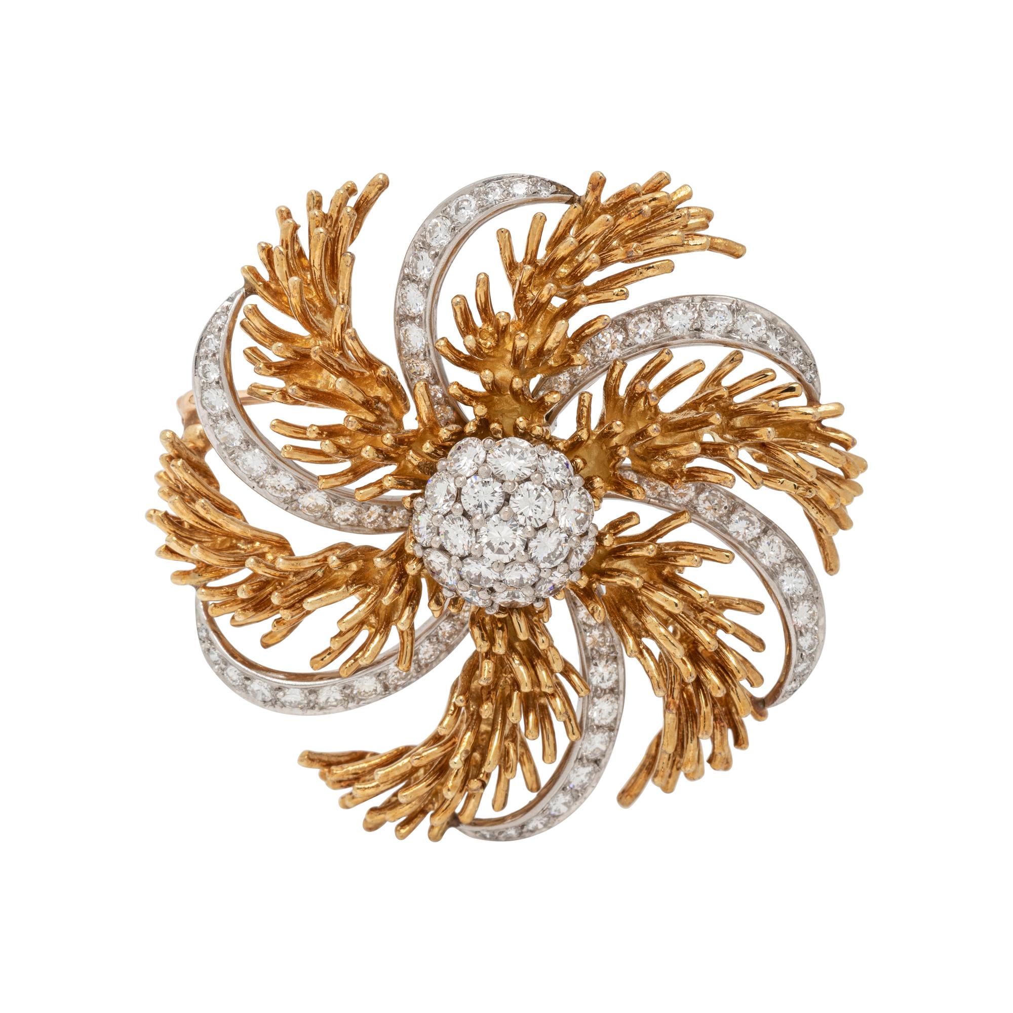 BICOLOR GOLD AND DIAMOND BROOCH