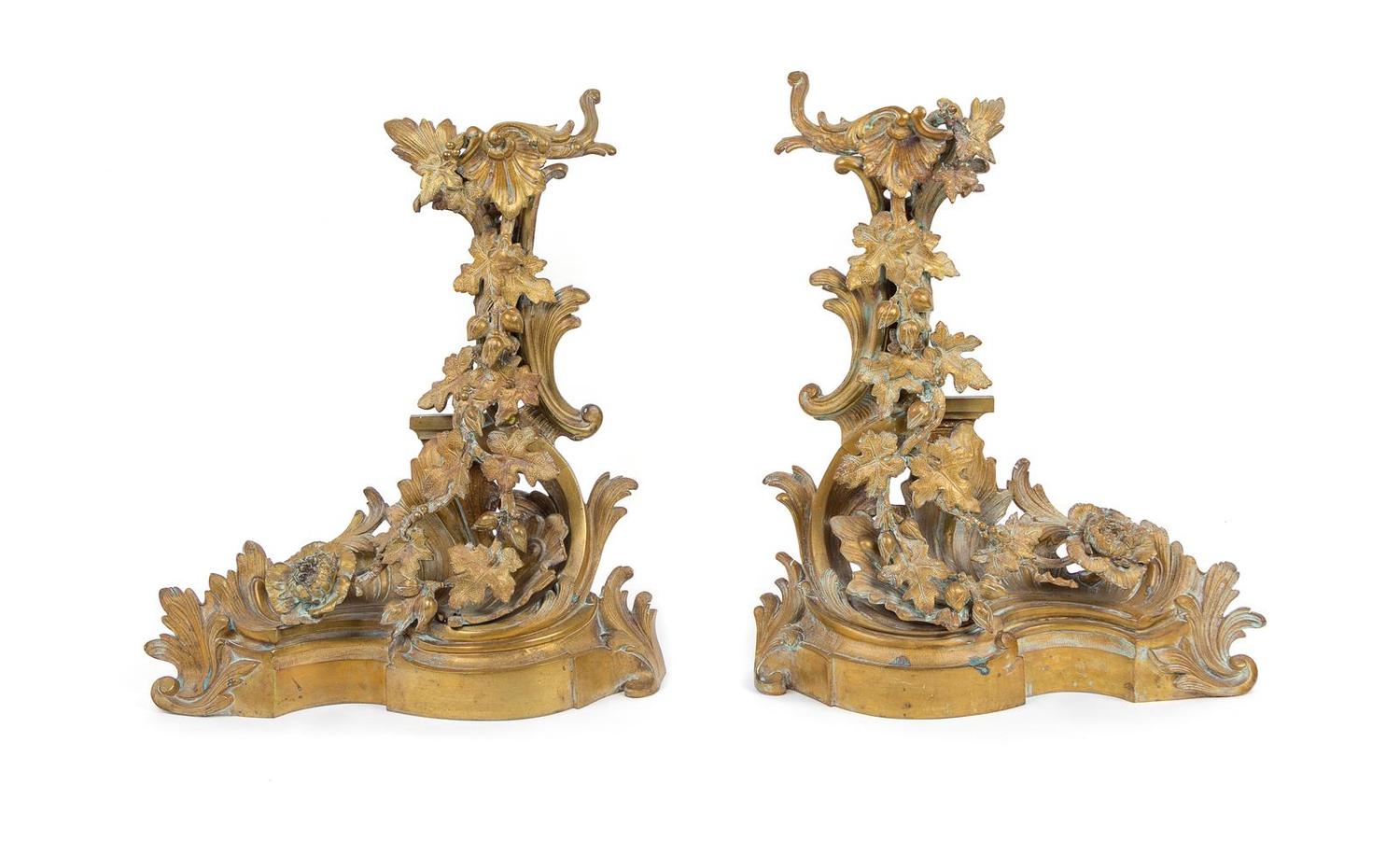 A Pair of Louis XV Style Gilt Metal Chenets