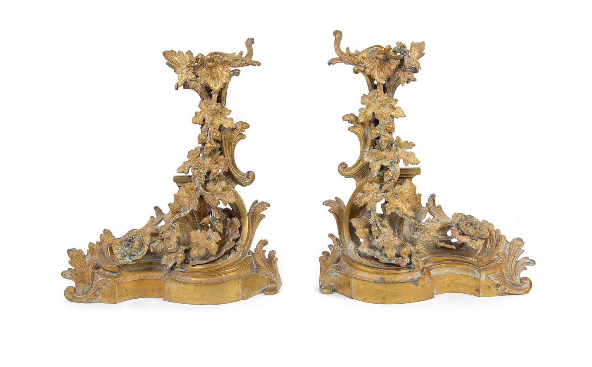 A Pair of Louis XV Style Gilt Metal Chenets