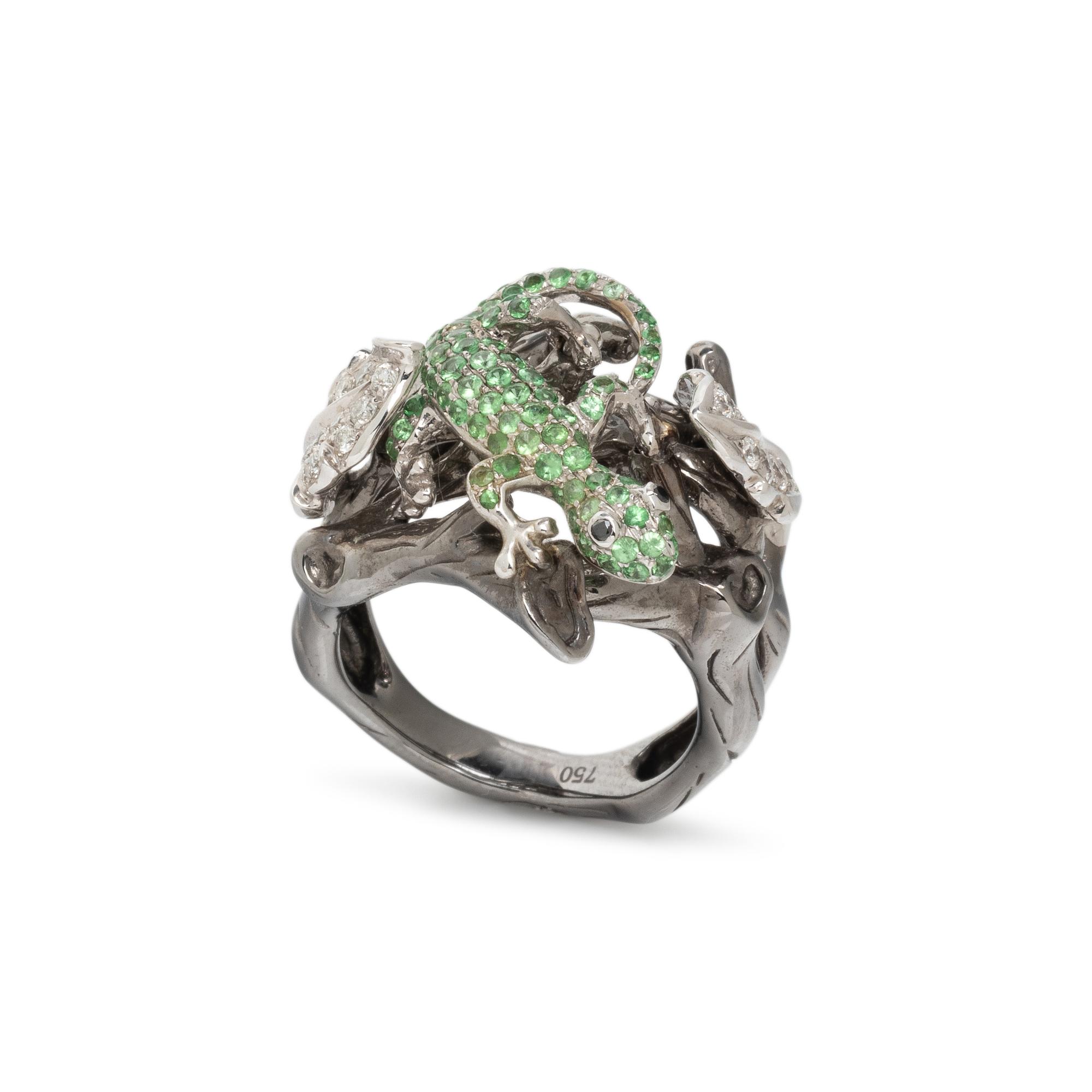 GARNET AND DIAMOND LIZARD RING