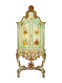 A Venetian Style Painted and Parcel Gilt Cabinet on Stand