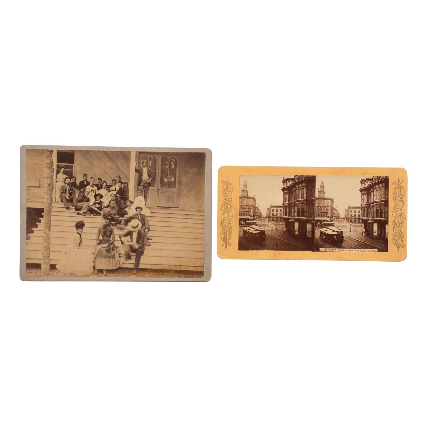 [CALIFORNIA]. A group of stereoviews and photographs of the San Francisco area, including depictions of earthquake and fire aftermath, comprising: