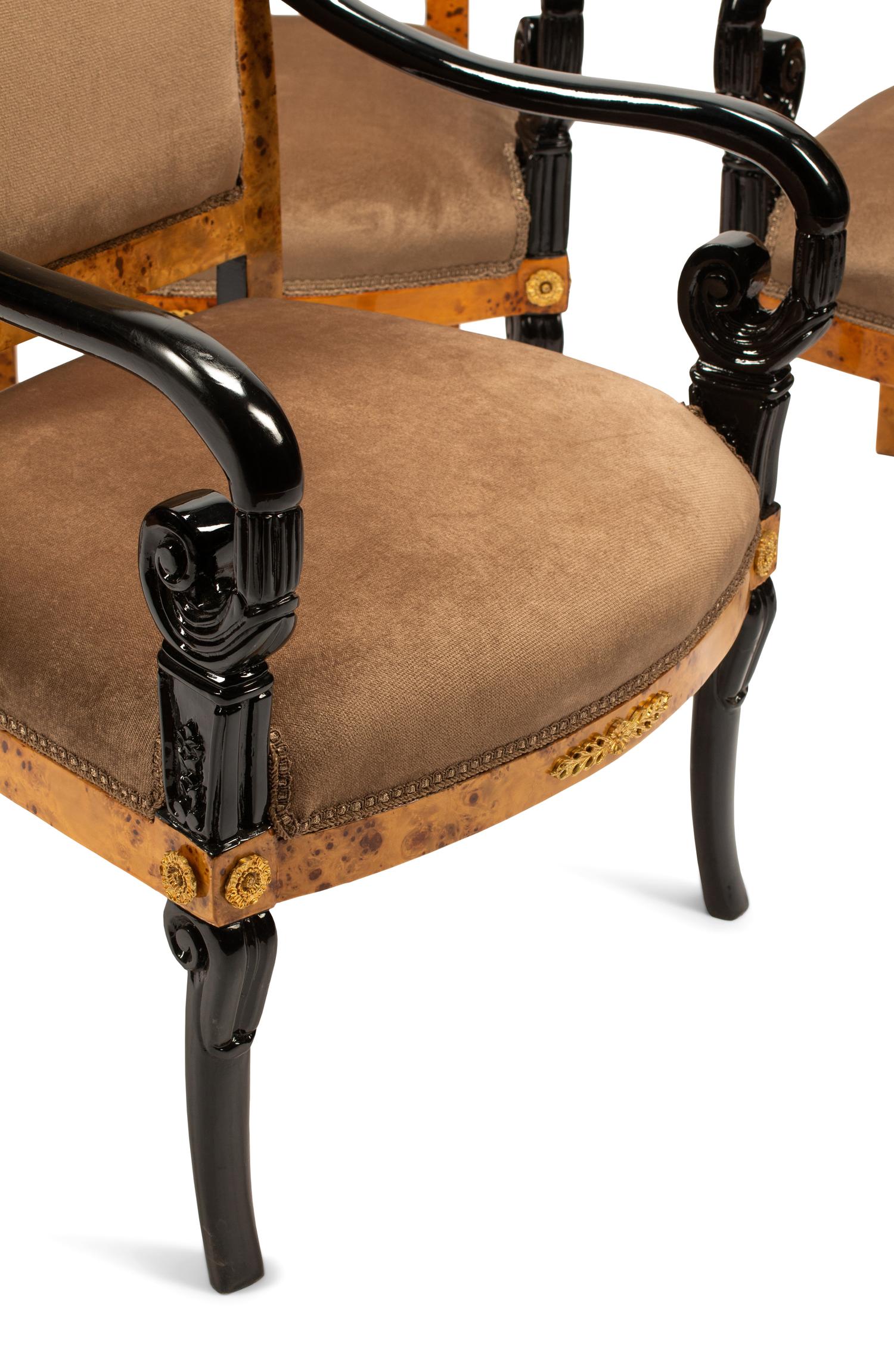 A Set of Four Directoire Style Part Ebonized Armchairs
