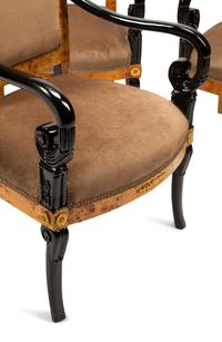 A Set of Four Directoire Style Part Ebonized Armchairs
