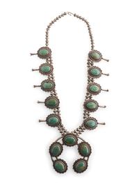 Sterling Silver and Turquoise Squash Blossom Necklace