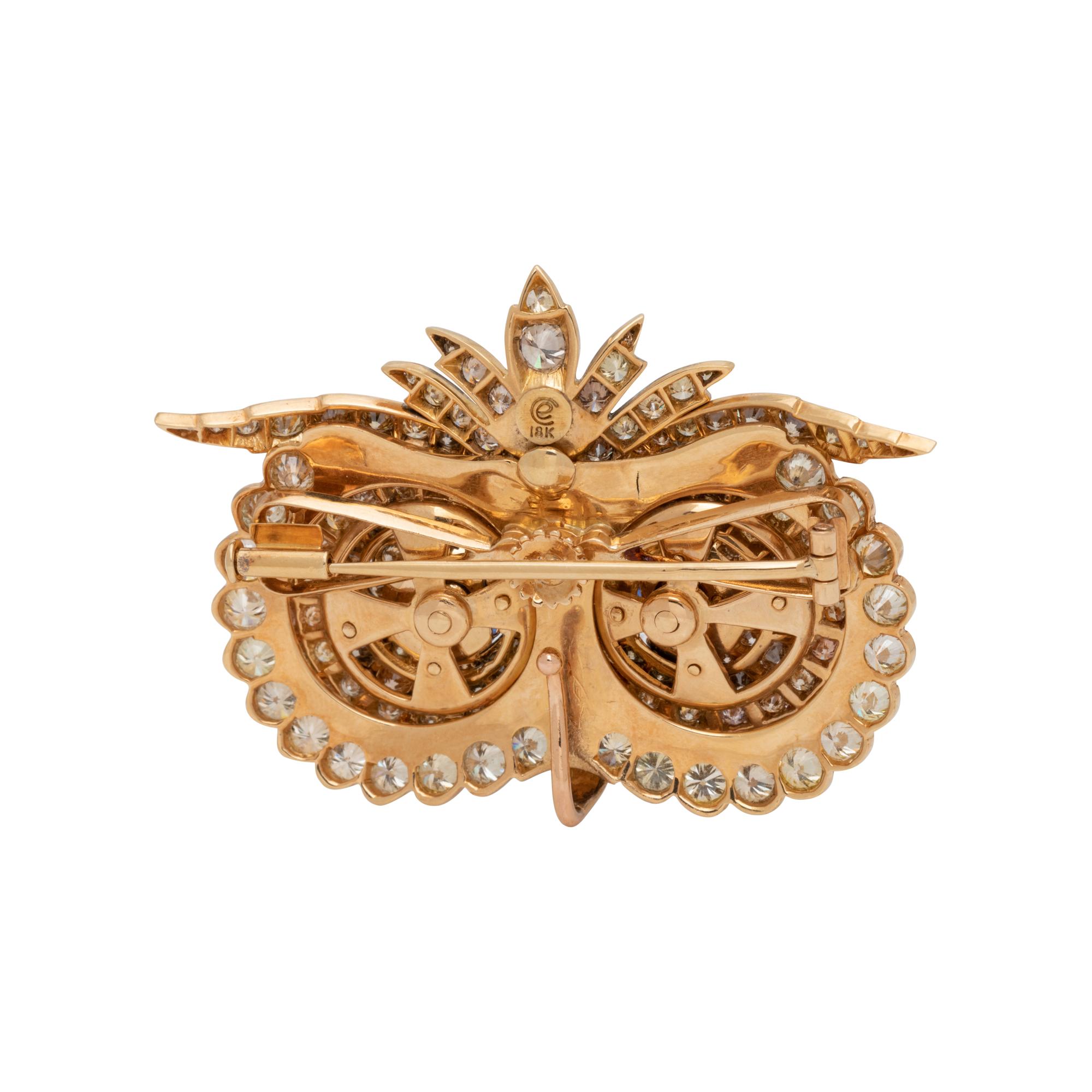 EVELYN CLOTHIER, CONVERTIBLE COLORED DIAMOND, SAPPHIRE AND CULTURED PEARL PENDANT/BROOCH