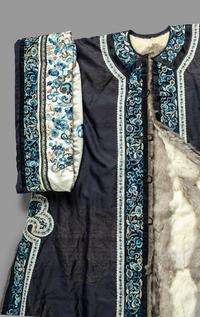A Chinese Fur-Lined Embroidered Silk Lady's Surcoat