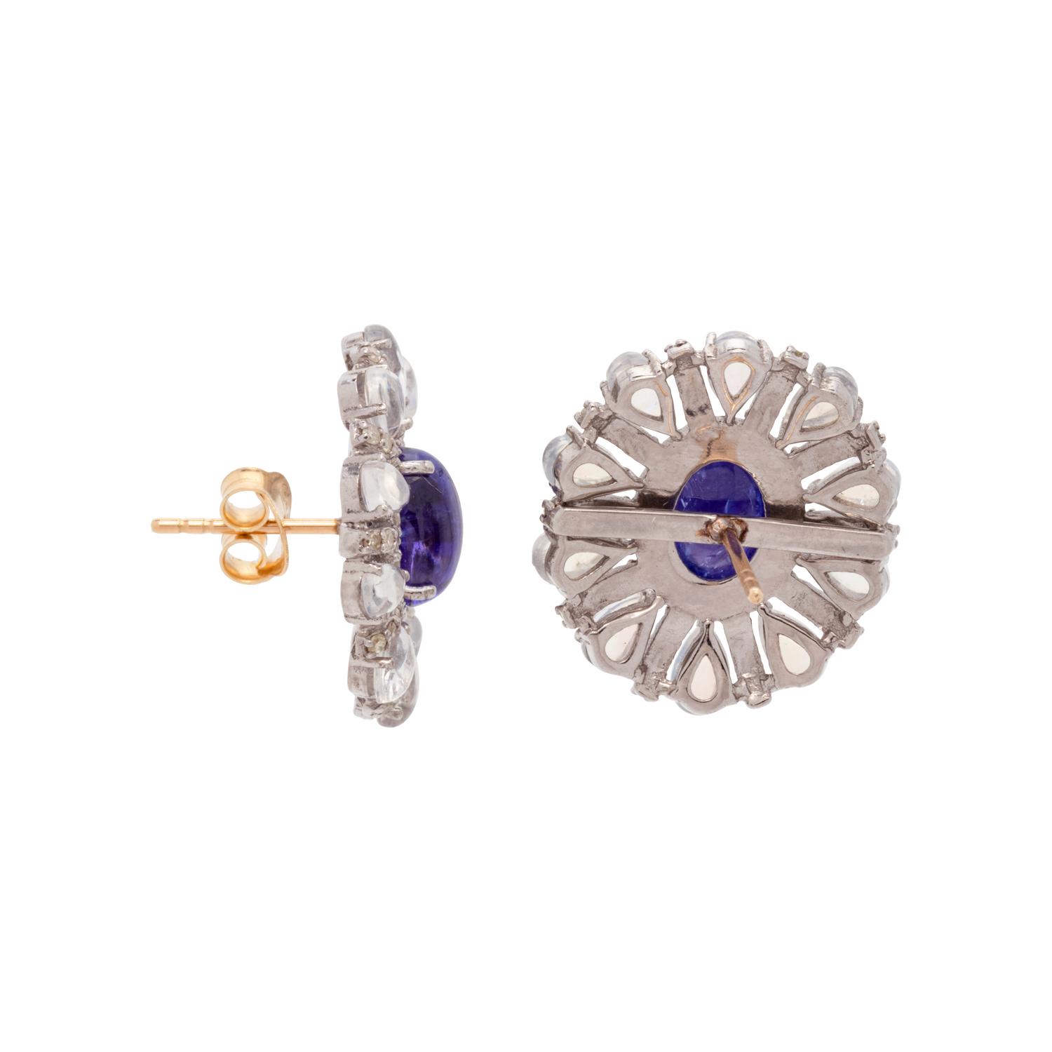 TANZANITE, MOONSTONE AND DIAMOND EARRINGS