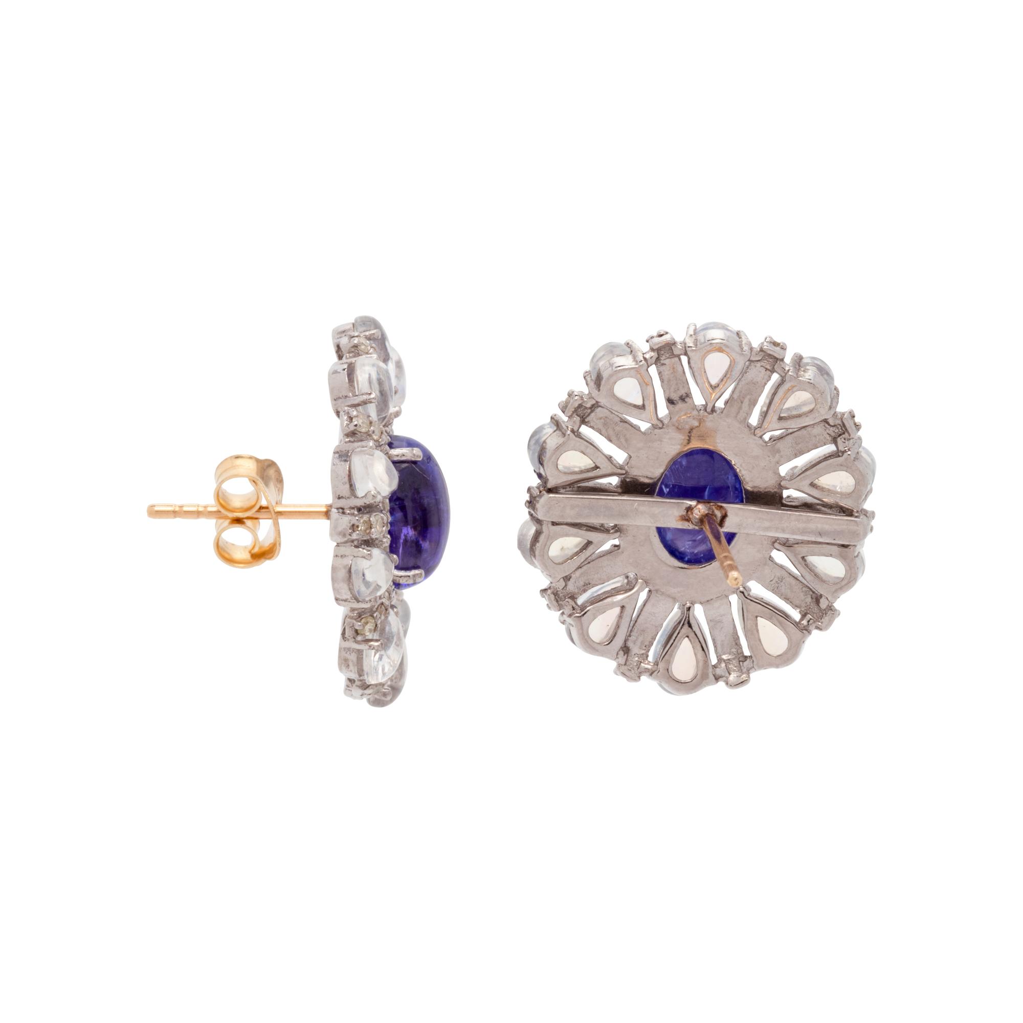 TANZANITE, MOONSTONE AND DIAMOND EARRINGS
