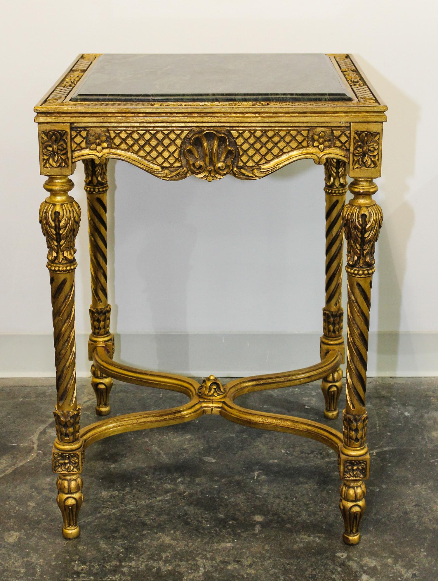 Two Louis XVI Style Giltwood Tables Height of first 29 x diameter of top 21 inches. — 20TH CENTURY